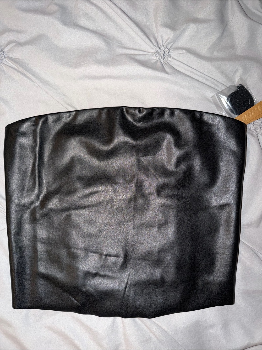SKIMS Black Faux Leather Strapless Top with Removable Straps